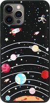 ADEL Siliconen Back Cover Softcase Hoesje Geschikt voor iPhone 12 Pro Max - Ruimte Heelal Cartoon