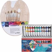 Ensemble de peinture de Hobby/ artisanat de 12 couleurs de peinture acrylique avec palette en bois et 12 pinceaux
