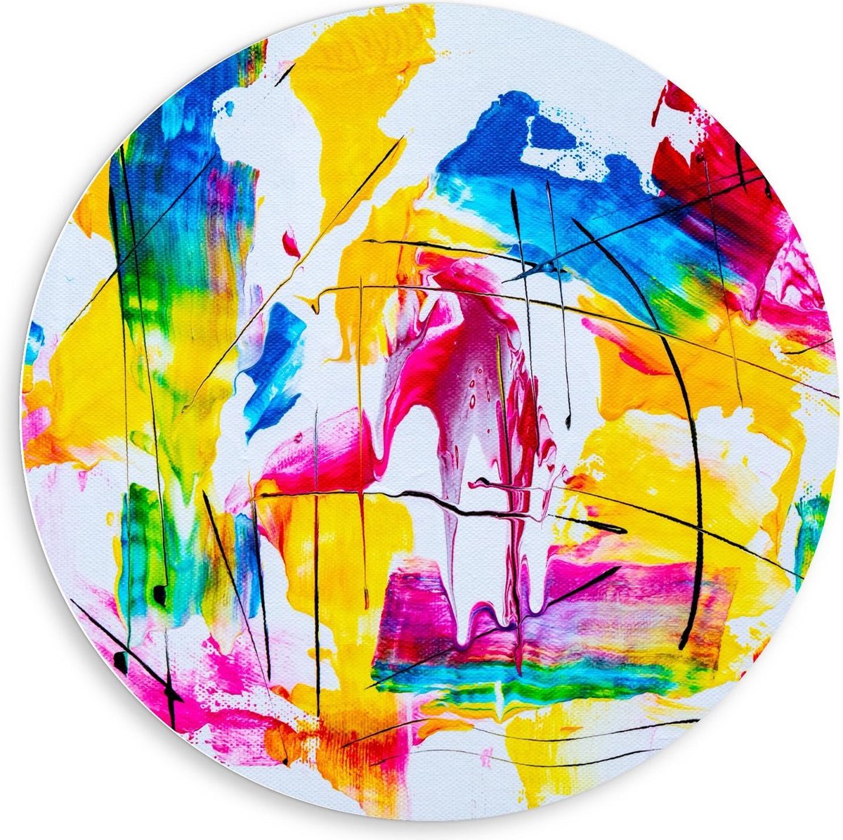 Forex Wandcirkel - Abstracte Verf op Doek - 80x80cm Foto op Wandcirkel (met ophangsysteem)