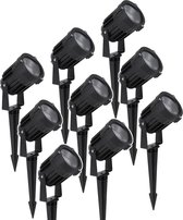 9x HOFTRONIC Lenzo - Tuinspot voor buiten - LED - Zwart - 3000K Warm wit - Waterdicht - 10 Watt - 650 Lumen - 230V - Prikspot met grondspies - Richtbaar - Aluminium - Voor het uitlichten van 