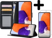 Samsung A72 Hoesje Book Case Met Screenprotector - Samsung Galaxy A72 Case Hoesje Wallet Cover - Samsung A72 Hoesje Met Screenprotector - Zwart