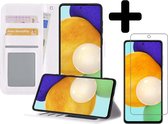 Samsung A52 Hoesje Book Case Met Screenprotector - Samsung Galaxy A52 Case Hoesje Wallet Cover - Samsung A52 Hoesje Met Screenprotector - Wit