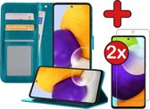 Samsung A52 Hoesje Book Case Met 2x Screenprotector - Samsung Galaxy A52 Hoesje Wallet Case Portemonnee Hoes Cover - Turquoise