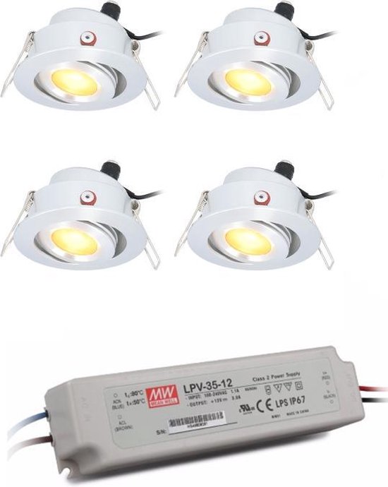 Kit complet 4x3W projecteurs encastrés à LED véranda non dimmable Lavanto IP44 [résistant à l'humidité]