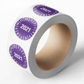 Keuringssticker met jaartal 2021 op rol, paars 15 mm - 1000 per rol