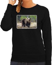 Dieren sweater met beren foto - zwart - voor dames - natuur / beer cadeau trui - kleding / sweat shirt M