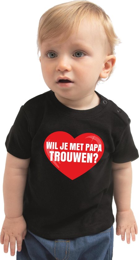 Wil je met papa trouwen huwelijksaanzoek t-shirt zwart voor peuter / kinderen - jongens / meisjes / huwelijk 98