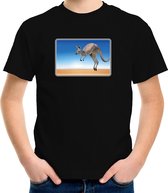 Dieren shirt met kangoeroes foto - zwart - kinderen - Australische dieren/ kangoeroe cadeau t-shirt XS (110-116)