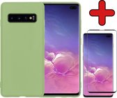 Samsung S10 Hoesje Groen Siliconen Case Met Screenprotector - Samsung Galaxy S10 Hoes Silicone Cover Met Screenprotector - Groen