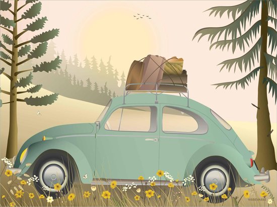 Vissevasse Poster - Auto - VW Beetle Green - 30 x 40 cm