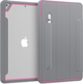 Apple iPad 10.2 2019 / 2020 / 2021 Hoes - Tri-Fold Book Case met Transparante Back Cover en Pencil Houder - Roze/Grijs