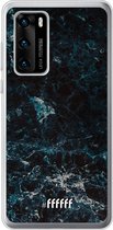 Huawei P40 Hoesje Transparant TPU Case - Dark Blue Marble #ffffff