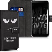 kwmobile telefoonhoesje voor Huawei Y5p - Hoesje met pasjeshouder in wit / zwart - Don't Touch My Phone design