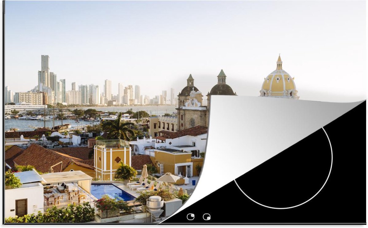 Luxe inductie beschermer Oud-Cartagena - 80x52 cm - Skyline van oud-Cartagena in Colombia - afdekplaat voor kookplaat - 3mm dik inductie bescherming - inductiebeschermer