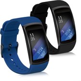 kwmobile 2x armband voor Samsung Gear Fit2 / Gear Fit 2 Pro - Bandjes voor fitnesstracker in donkerblauw / zwart