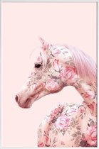 JUNIQE - Poster in kunststof lijst Floral Horse -20x30 /Roze