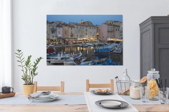Le port de Saint-Tropez au crépuscule en France Toile 120x80 cm - Tirage photo sur Toile (Décoration murale salon / chambre) / Villes européennes Peintures sur toile
