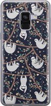 Samsung Galaxy A8 2018 siliconen hoesje - Luiaard - Soft Case Telefoonhoesje - Zwart - Print