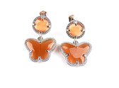 Zilveren oorringen oorbellen Model Vlinder en Rond gezet met oranje steen