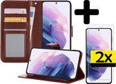 Samsung S21 Plus Hoesje Book Case Met 2x Screenprotector - Samsung Galaxy S21 Plus Case Wallet Hoesje Met 2x Screenprotector - Bruin