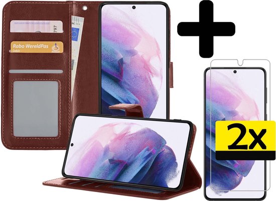 Samsung S21 Plus Case Book Case avec 2x Protecteur d'écran - Samsung Galaxy S21 Plus Case Wallet Case avec 2x Protecteur d'écran - Marron