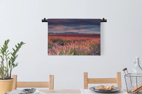 Tapisserie Calme - Champ de lavande au coucher du soleil calme Tapisserie murale en coton 60x40 cm - Tapisserie murale avec photo