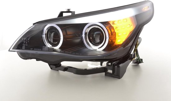 Koplamp set Xenon Angel Eyes LED BMW 5-serie E60 / E61 03-04 zwart voor  rechtse besturing