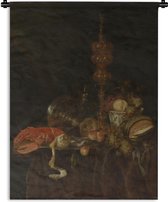 Wandkleed Willem Kalf - Stilleven met kreeft en fruit - Schilderij van Willem Kalf Wandkleed katoen 90x120 cm - Wandtapijt met foto
