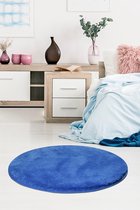 Nerge.be | Milano Round Indigo Blue 90x90 cm | %100 Acrylic - Handmade | Decorative Rug | Antislip | Washable in the Machine | Soft surface