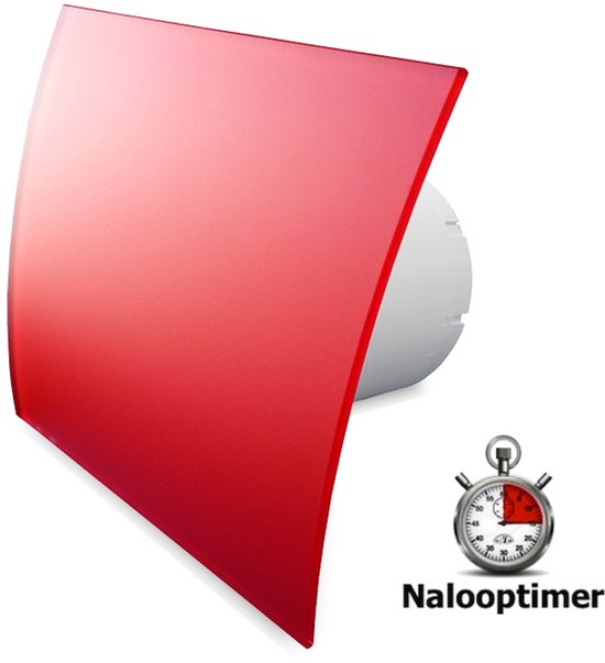 Pro-Design badkamer/toilet ventilator - MET TIMER (KW100T) - Ø100mm - gebogen GLAS - mat rood