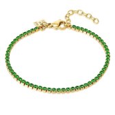 Twice As Nice Armband in goudkleurig edelstaal, tennis armband, groene zirkonia 2 mm  16 cm+3 cm