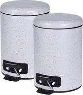 2x stuks witte vuilnisbakken/pedaalemmers met spikkels 3 liter - kleine prullenbakken