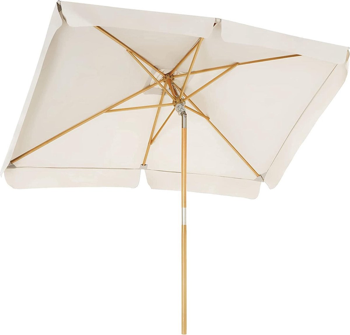 Nancy's DeSoto Parasol in Beige and Brown, made of Beechwood, providing UPF 50+ sun protection, measuring 300 x 200 cm.