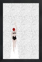 JUNIQE - Poster met houten lijst Punktschwimmer -13x18 /Blauw & Rood