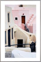 JUNIQE - Poster met kunststof lijst Roze Santorini, Griekenland -20x30