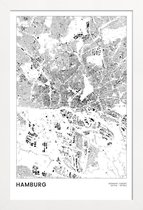 JUNIQE - Poster met houten lijst Hamburg kaart -13x18 /Wit & Zwart