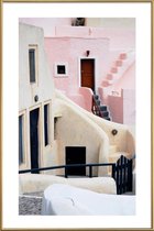 JUNIQE - Poster met kunststof lijst Roze Santorini, Griekenland -60x90