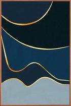 JUNIQE - Poster met kunststof lijst Waves gouden -30x45 /Blauw & Goud
