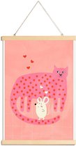 JUNIQE - Posterhanger Cat and Mouse -20x30 /Roze