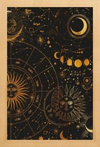 JUNIQE - Poster met houten lijst Astrology Wheel gouden -13x18 /Goud &