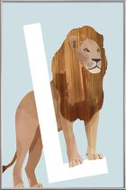 JUNIQE - Poster met kunststof lijst L Lion -20x30 /Blauw & Bruin