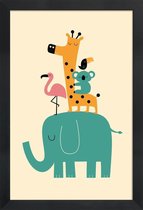JUNIQE - Poster in houten lijst Schattige dieren illustratie -60x90