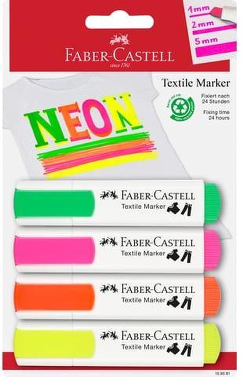 Faber-Castell textielmarker - neon - 4 stuks - FC-159591 - Faber-Castell
