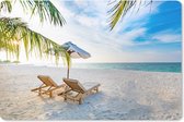 Muismat Tropische stranden - Strandstoelen en een parasol op een tropisch strand muismat rubber - 27x18 cm - Muismat met foto