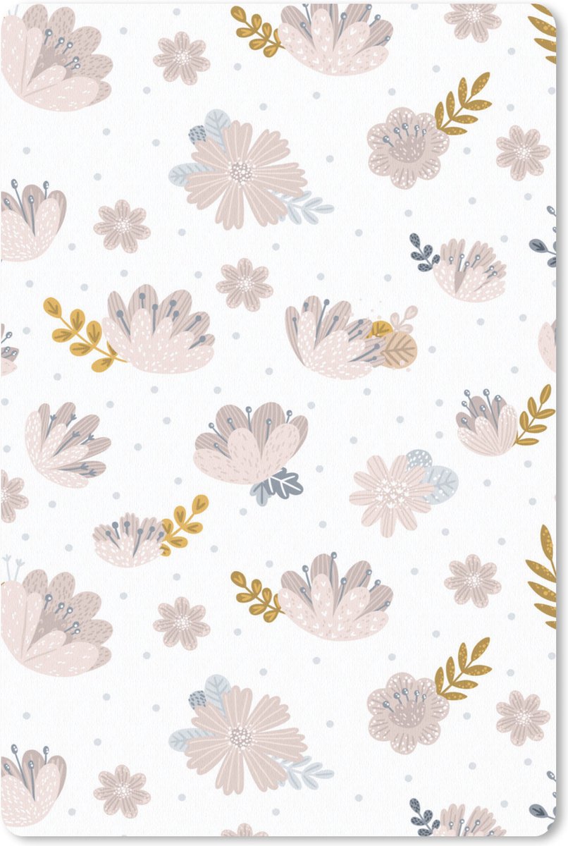 Muismat Kinderkamer Patroon - Kinderpatroon met paarse bloemen met blauwe en bruine bladeren muismat rubber - 18x27 cm - Muismat met foto