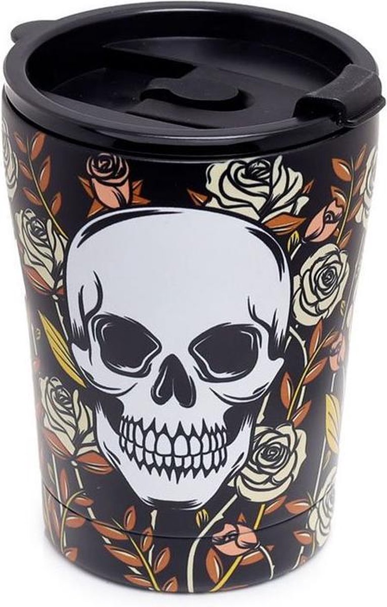 RVS Thermobeker 330ml - Schedel en Rozen