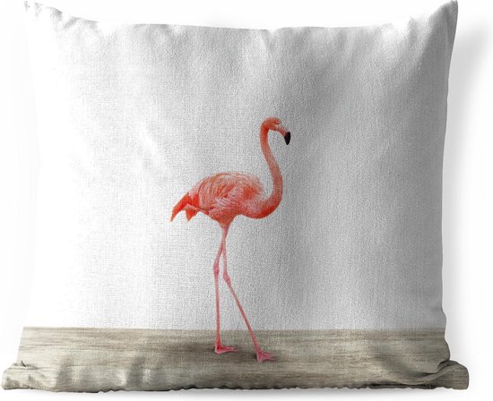 Sierkussen Animalprintshop voor buiten - Flamingo dierenprint - 60x60 cm - vierkant weerbestendig tuinkussen / tuinmeubelkussen van polyester