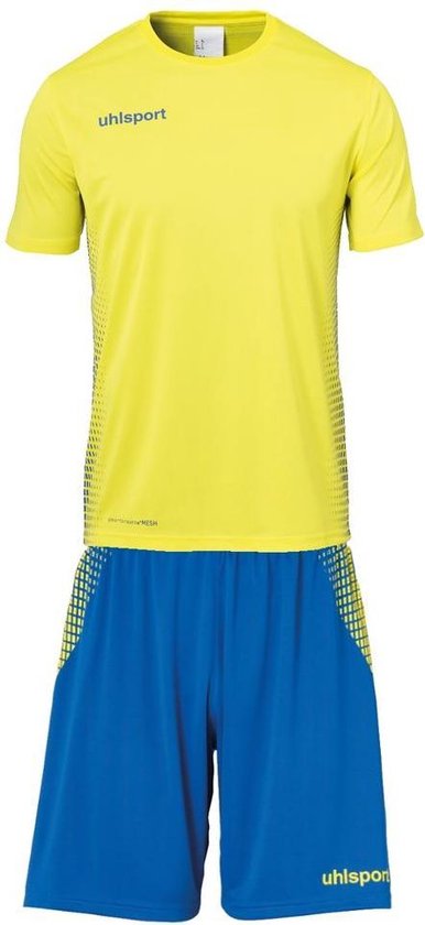Foto: Uhlsport score sporttenue korte mouw heren royal lime yellow maat 2xl