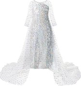 Prinses - Elsa jurk met sleep - Frozen -  Prinsessenjurk - Verkleedkleding - Wit - Maat 134/140 (140) 8/9 jaar