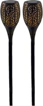 Set van 4x stuks Halloween horror decoratie solar LED tuinfakkels zwart 78 cm - Tuinverlichting/thema feestversiering